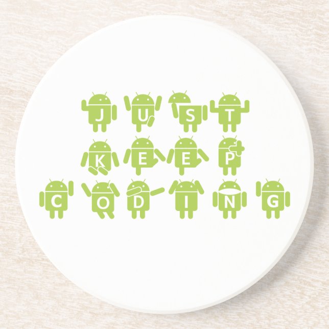 Just Keep Coding (Android Bug Droid Grey Bckgrnd) Coaster (Front)
