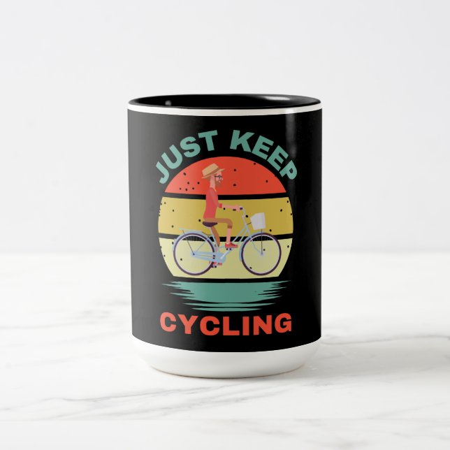 JUST KEEP CYCLING Two-Tone COFFEE MUG (Center)