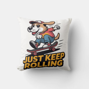 Just Keep Rolling – Funky Skate Dog Edition Throw Pillow