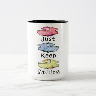 Just Keep Smiling! Colourful toothy fish Two-Tone Coffee Mug