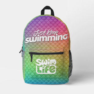 "Just Keep Swimming" Rainbow scales Swim Life Printed Backpack