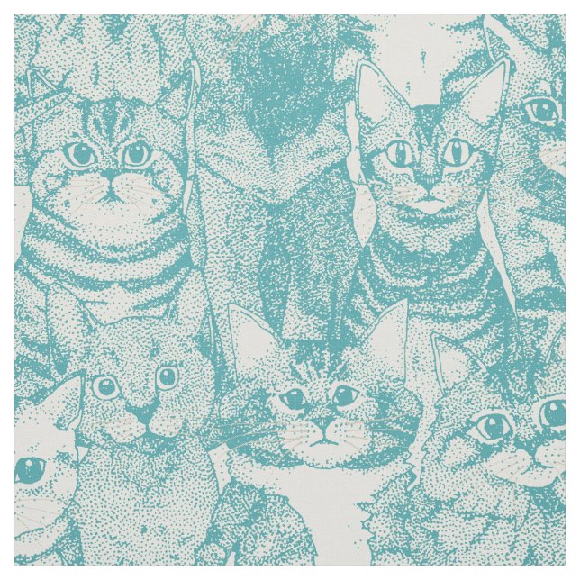 just kittens turquoise fabric (Swatch)