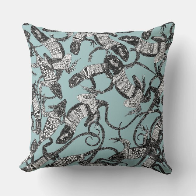 just lizards mist blue throw pillow (Front)