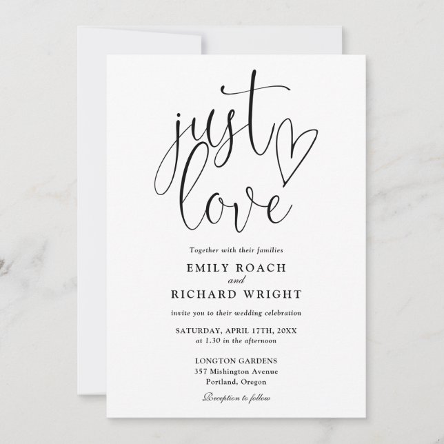 Just Love All In One Black And White Wedding Invitation (Front)
