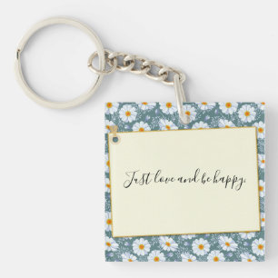 Just love and be happy button keychain