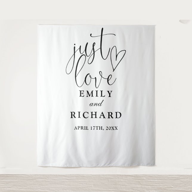 Just Love Black And White Wedding Photo Backdrop Tapestry (Front)