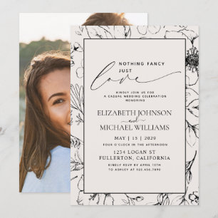 Just Love Blush Black Botanical Photo Wedding Invitation