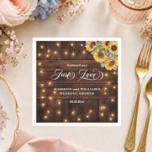 Just Love Brown Wood String Lights Wedding Shower