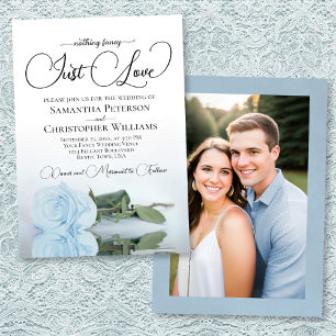 Just Love Dusty Blue Rose Photo Back Wedding Invitation