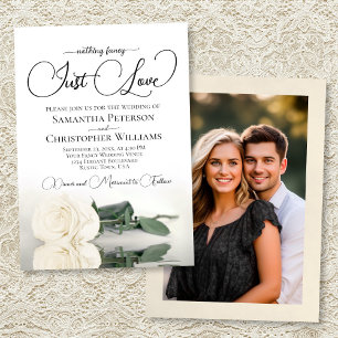 Just Love Elegant White Rose Photo Back Wedding Invitation