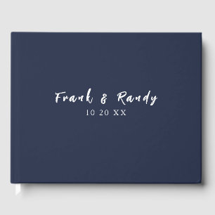 Just Love Minimalist Navy Blue White Wedding Guest Book