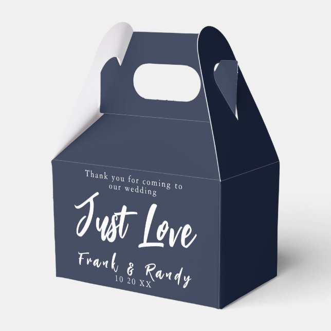 Just Love Modern Minimalist Navy Blue Wedding Favor Box (Front Side)