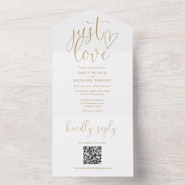 Just Love Modern QR Code Chic Gold Wedding All In One Invitation (Inside)