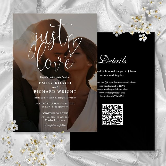 Just Love Modern Script QR Code Photo Wedding Invitation (Just Love Modern Script QR Code Photo Wedding Invitation)