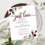 Just Love Red Flowers Budget Wedding Invitations<br><div class="desc">Chic calligraphy,  red floral casual wedding invitations. Easy to personalize with your details.</div>