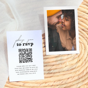 Just Love Retro Groovy Photo QR Code Wedding RSVP Enclosure Card