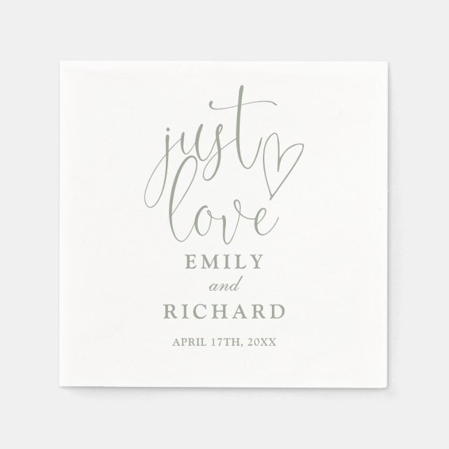 Just Love Script Elegant Sage Green Wedding Napkin (Front)