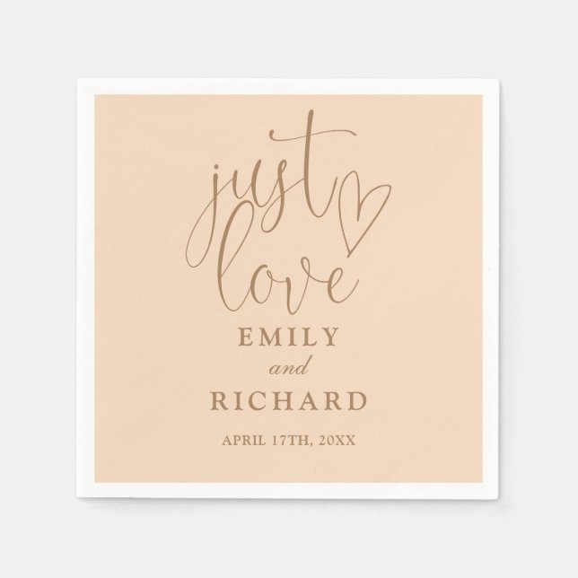 Just Love Script Elegant Soft Peach Wedding Napkin (Front)