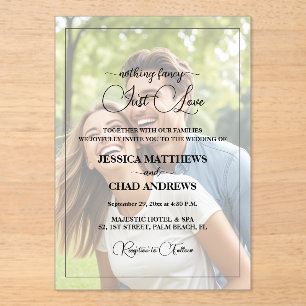 Just Love Text Overlay Photo Wedding Acrylic Invitations