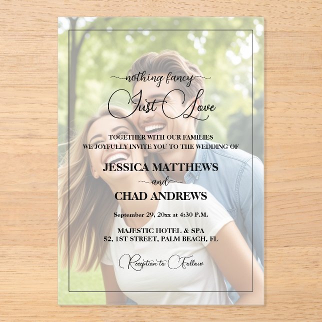 Just Love Text Overlay Photo Wedding  Acrylic Invitations (Front)