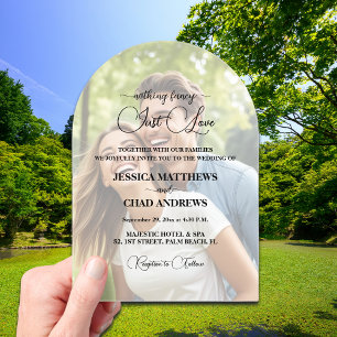 Just Love Text Overlay Photo Wedding  Acrylic Invitations