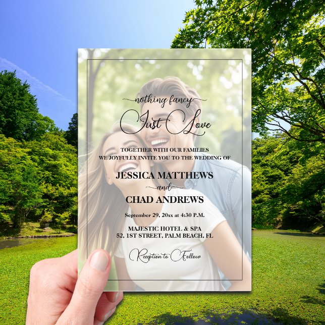 Just Love Text Overlay Photo Wedding  Acrylic Invitations (Creator Uploaded)