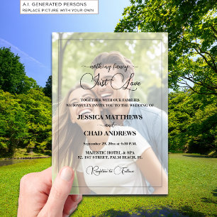 Just Love Text Overlay Photo Wedding Acrylic Invitations