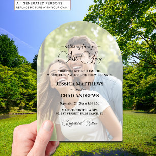 Just Love Text Overlay Photo Wedding Acrylic Invitations