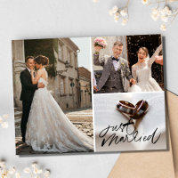 Just Marred 3 Photo Collage Wedding Thank You