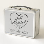Just Married 10 Years Ago III Metal Lunch Box<br><div class="desc">Cute design, perfect for anyone who's been married for 10 years and to a wedding vow renewal ceremony. It makes a great matching outfit for couples! 'Just Married 10 Years Ago' quote for a couple who got married 10 years ago or a couple renewing wedding vows on their wedding anniversary....</div>