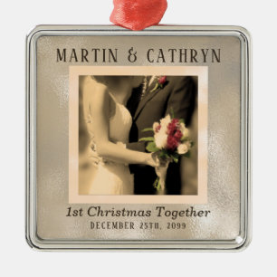 Just Married 1st Christmas Custom Year Metal Ornament