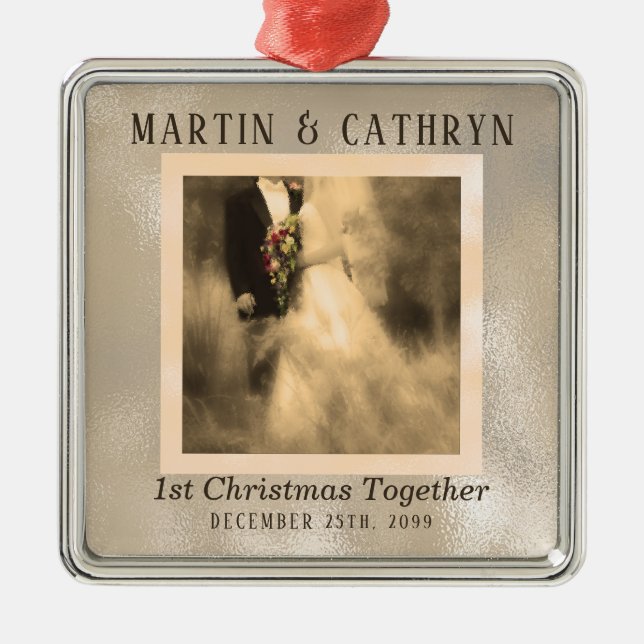 Just Married 1st Christmas Custom Year Metal Ornament (Front)