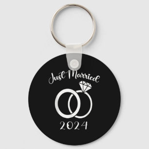 Just Married 2024 Wedding Rings Matching Couple Ne Keychain