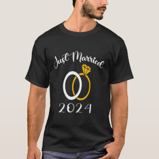 Just Married 2024 Wedding Rings Matching Couple Ne T-Shirt