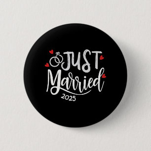 Just Married 2025 - Bride And Groom Wedding Rings 2 Inch Round Button