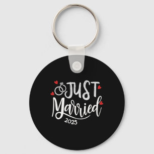 Just Married 2025 - Bride And Groom Wedding Rings Keychain