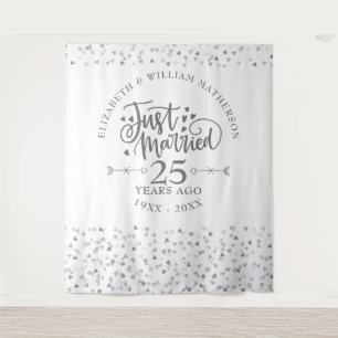 Just Married 25th Wedding Anniversary Backdrop Tapestry