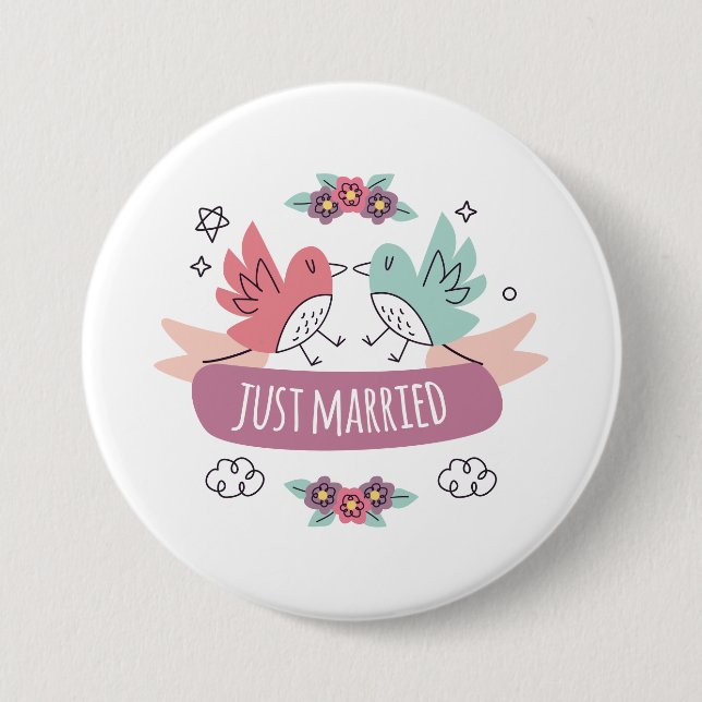 just married  3 inch round button (Front)