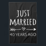 Just Married 40 Years Ago I Kitchen Towel<br><div class="desc">Cute design, perfect for anyone who's been married for 40 years and to a wedding vow renewal ceremony. It makes a great matching outfit for couples! 'Just Married 40 Years Ago' quote for a couple who got married 40 years ago or a couple renewing wedding vows on their wedding anniversary....</div>