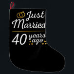 Just Married 40 Years Ago II Large Christmas Stocking<br><div class="desc">Cute design, perfect for anyone who's been married for 40 years and to a wedding vow renewal ceremony. It makes a great matching outfit for couples! 'Just Married 40 Years Ago' quote for a couple who got married 40 years ago or a couple renewing wedding vows on their wedding anniversary....</div>