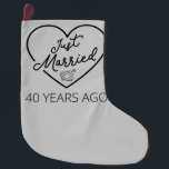 Just Married 40 Years Ago III Large Christmas Stocking<br><div class="desc">Cute design, perfect for anyone who's been married for 40 years and to a wedding vow renewal ceremony. It makes a great matching outfit for couples! 'Just Married 40 Years Ago' quote for a couple who got married 40 years ago or a couple renewing wedding vows on their wedding anniversary....</div>