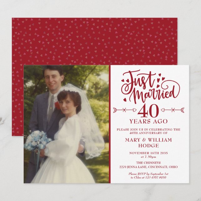 Just Married 40th Anniversary Wedding Photo Invitation (Front/Back)