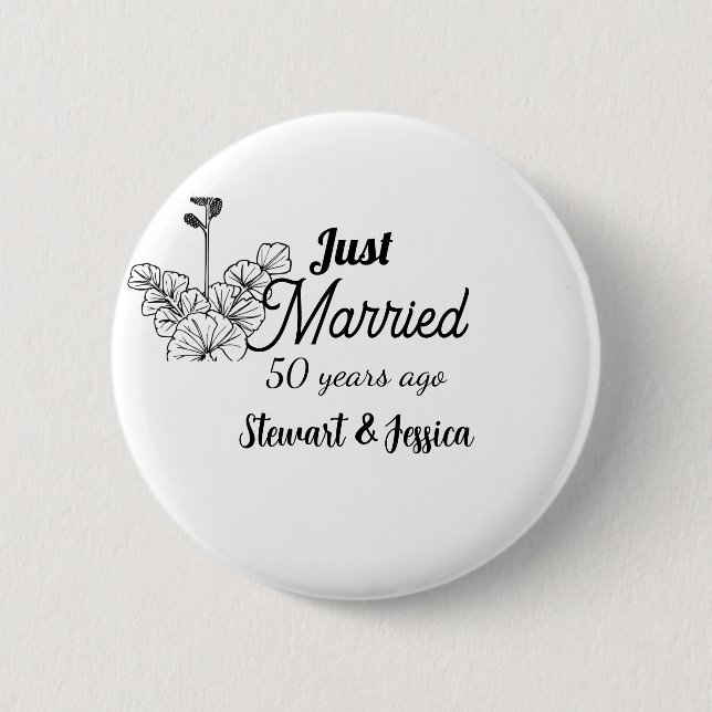 Just married 50 year ago wedding anniversary  2 inch round button (Front)