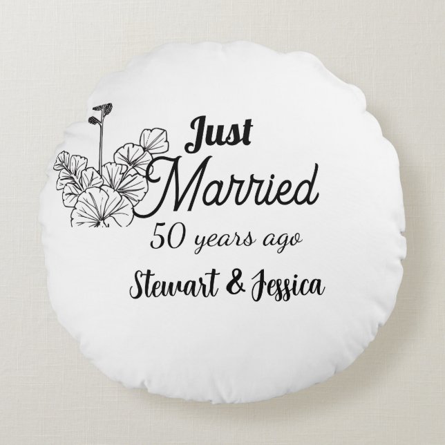Just married 50 year ago wedding anniversary  round pillow (Front)