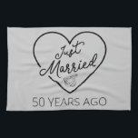 Just Married 50 Years Ago III Kitchen Towel<br><div class="desc">Cute design, perfect for anyone who's been married for 50 years and to a wedding vow renewal ceremony. It makes a great matching outfit for couples! 'Just Married 50 Years Ago' quote for a couple who got married 50 years ago or a couple renewing wedding vows on their golden anniversary....</div>
