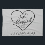 Just Married 50 Years Ago III Kitchen Towel<br><div class="desc">Cute design, perfect for anyone who's been married for 50 years and to a wedding vow renewal ceremony. It makes a great matching outfit for couples! 'Just Married 50 Years Ago' quote for a couple who got married 50 years ago or a couple renewing wedding vows on their golden anniversary....</div>