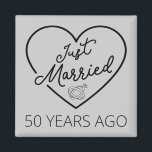 Just Married 50 Years Ago III Magnet<br><div class="desc">Cute design, perfect for anyone who's been married for 50 years and to a wedding vow renewal ceremony. It makes a great matching outfit for couples! 'Just Married 50 Years Ago' quote for a couple who got married 50 years ago or a couple renewing wedding vows on their golden anniversary....</div>