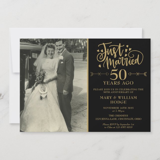 Just Married 50th Anniversary Wedding Photo Invitation (Front)