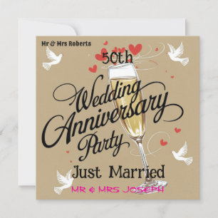 Just Married 50th Wedding Anniversary Celebration Invitation
