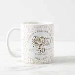 Just Married 50th Wedding Anniversary Gold Hearts Coffee Mug<br><div class="desc">Featuring delicate golden hearts. Personalize with your special fiftieth golden anniversary information in chic gold lettering. Designed by Thisisnotme©</div>